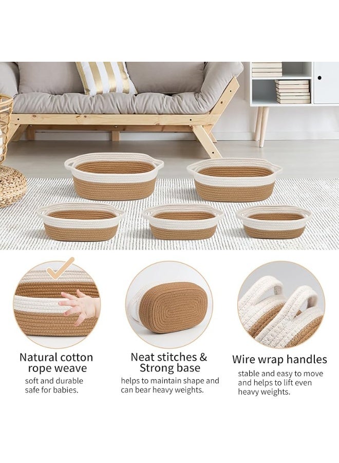 Oval Storage Basket Set of 5 - Natural Cotton Rope Woven Basket for Organizing Small Basket Storage Box, Dog Toy Basket with Handle, Cat Toy Box, Bathroom Items, Makeup Storage Box  - Image 5