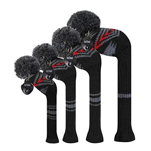 Scott Edward Grey Red Black Abstract Pattern Golf Club Head Covers, Acrylic Yarn Double-Layers Knitted, Set of 4 - Image 1