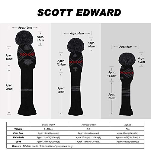 Scott Edward Grey Red Black Abstract Pattern Golf Club Head Covers, Acrylic Yarn Double-Layers Knitted, Set of 4 - Image 3
