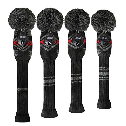 Scott Edward Grey Red Black Abstract Pattern Golf Club Head Covers, Acrylic Yarn Double-Layers Knitted, Set of 4 - Image 2