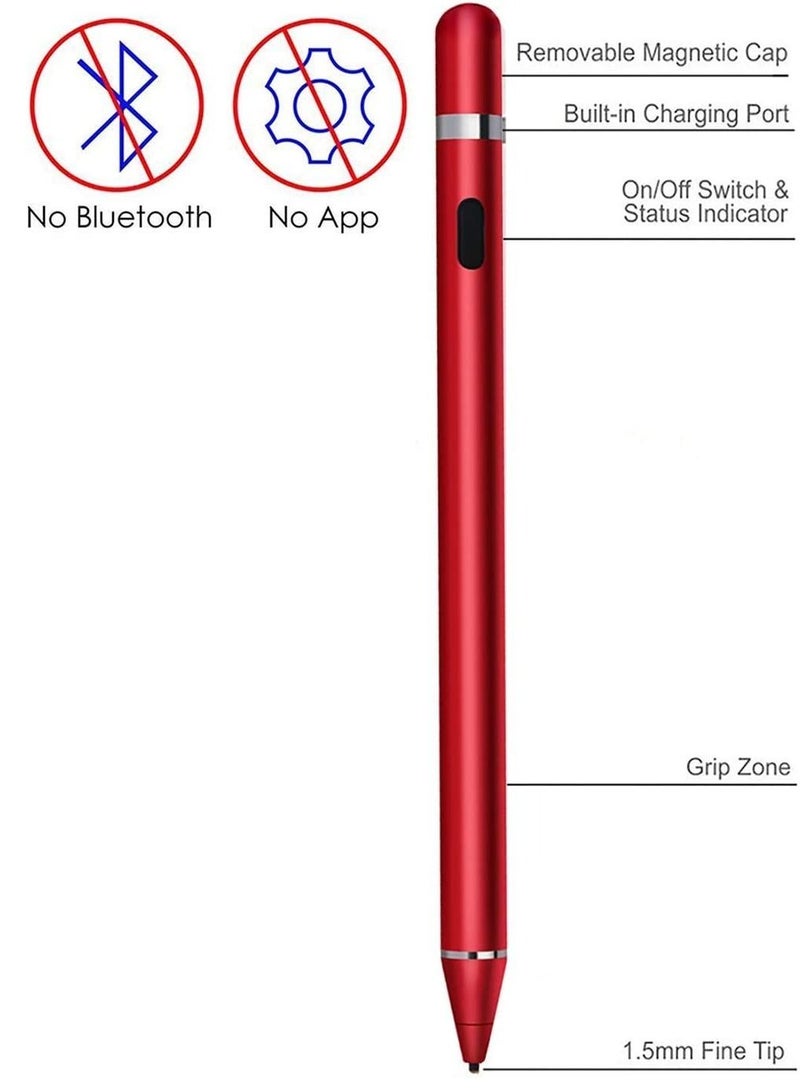 Stylus Pencil Compatible for AppleActive Stylus Pens for Touch ScreensSmart Rechargeable Capacitive 1.5mm Fine Point iPad Pen and Most Tablets on Touchscreen Devices Stylus with Pen (Red) - Image 2