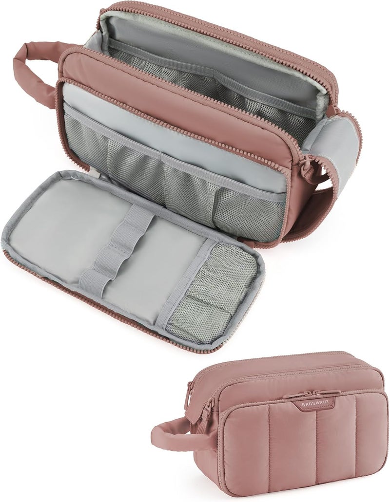 BAGSMART BAGSMART Travel Toiletry Bag for Women, Wide-open Makeup Bag Organizer, Puffy Make Up Case, Large Capacity Cosmetic Organizer for Women for Travel Essentials Toiletries Accessories (Nude Pink) 