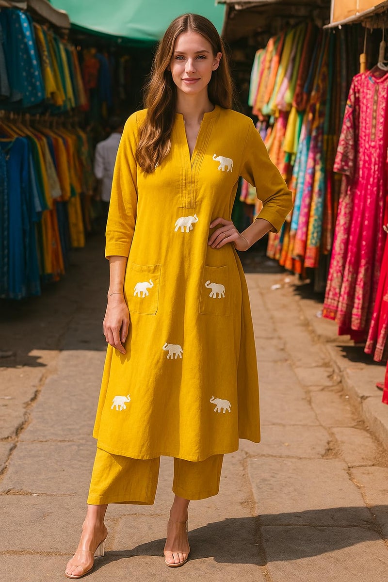 Yashika Women's Printed Cotton Blend Straight Kurta and Pant Set | Kurta Set | Ethnic Set_AZ-YS-KS2207 YELLOW-CG1-XL - Image 2
