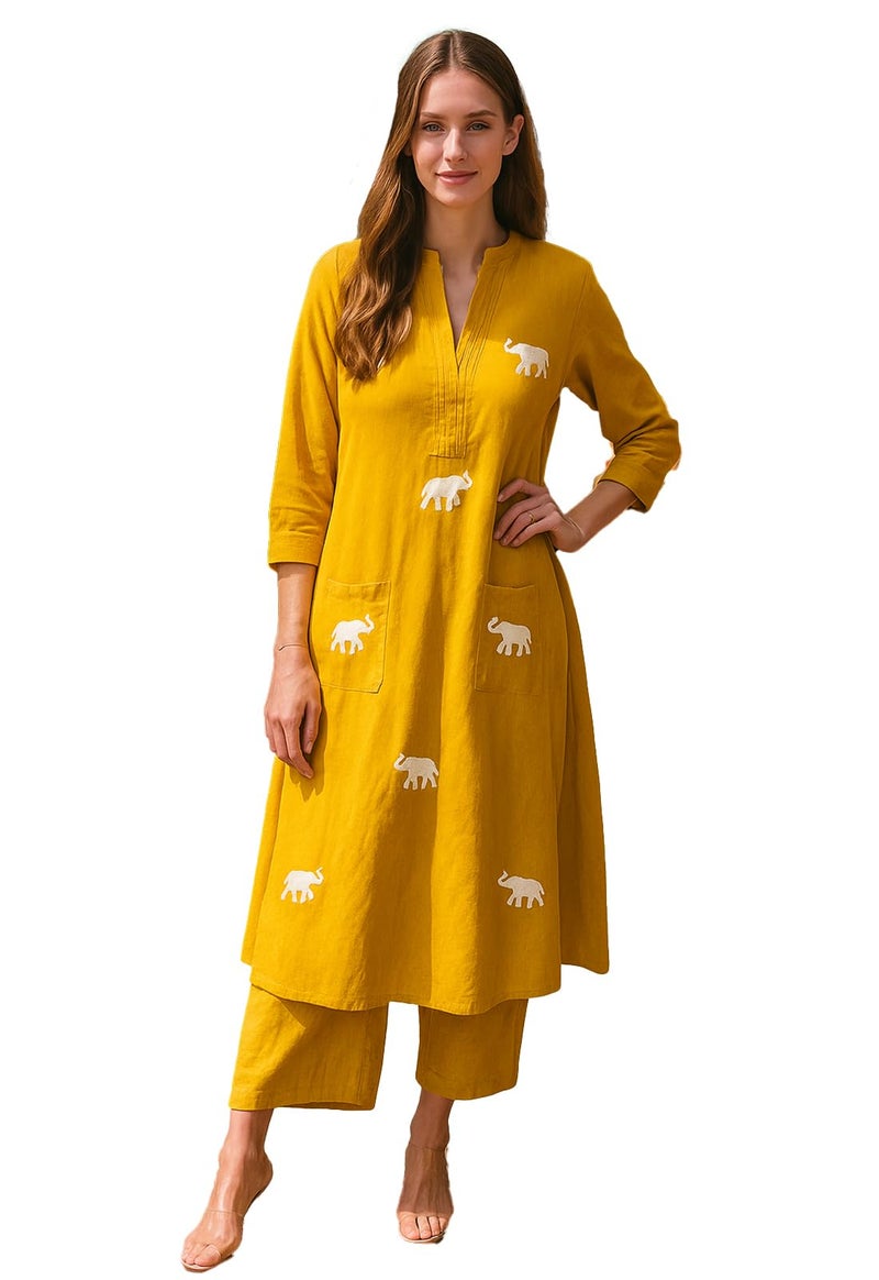 Yashika Women's Printed Cotton Blend Straight Kurta and Pant Set | Kurta Set | Ethnic Set_AZ-YS-KS2207 YELLOW-CG1-XL - Image 3