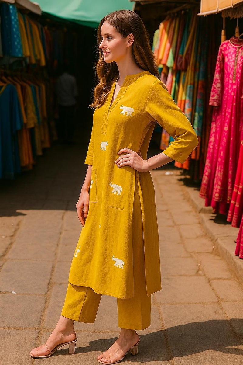 Yashika Women's Printed Cotton Blend Straight Kurta and Pant Set | Kurta Set | Ethnic Set_AZ-YS-KS2207 YELLOW-CG1-XL - Image 4