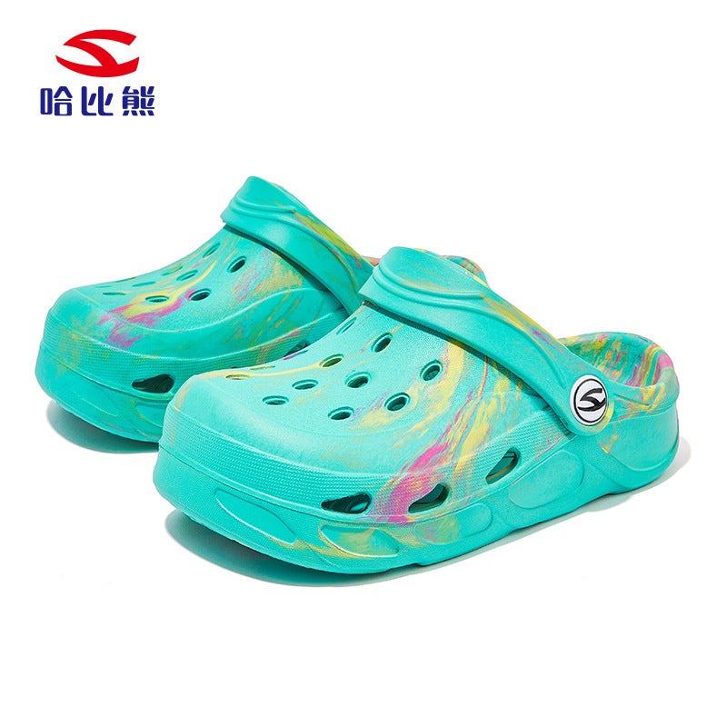 Habi Bear Boys Hole Shoes Sandals 24 Summer Girls Baotou Tie-Dye Mixed Color Sandals Sandals A Generation Of Hair - Image 1