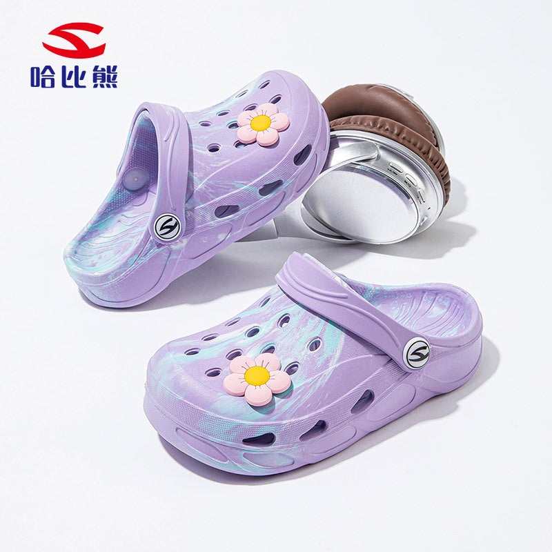 Habi Bear Boys Hole Shoes Sandals 24 Summer Girls Baotou Tie-Dye Mixed Color Sandals Sandals A Generation Of Hair - Image 5