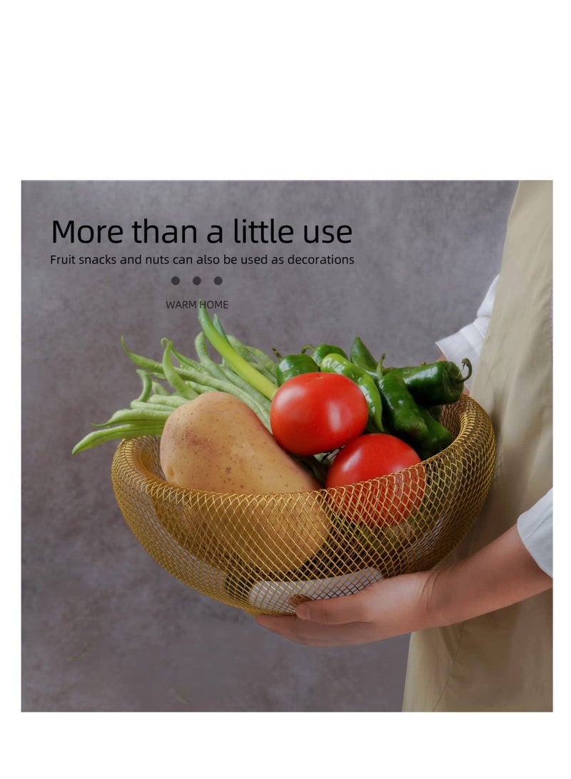 XiuWoo Metal Fruit Basket, Mesh Bowl,Fruit and Vegetable Holders for Countertops, Bread Vegetables Fruits snacks (2Pcs 5.6" H 4.4" Golden) - Image 3