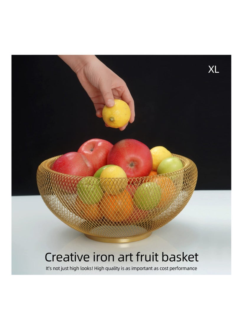 XiuWoo Metal Fruit Basket, Mesh Bowl,Fruit and Vegetable Holders for Countertops, Bread Vegetables Fruits snacks (2Pcs 5.6" H 4.4" Golden) - Image 5
