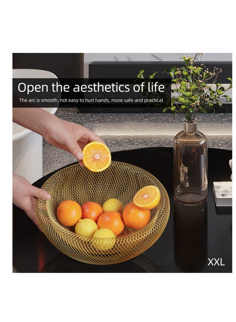 XiuWoo Metal Fruit Basket, Mesh Bowl,Fruit and Vegetable Holders for Countertops, Bread Vegetables Fruits snacks (2Pcs 5.6" H 4.4" Golden) - Image 4