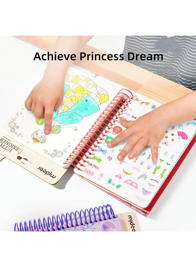 دفتر رسم تصميم الأزياء مع الرسم بالألوان المائية، كتاب أنشطة تلبيس الأميرة مع قوالب وملصقات، مجموعات تصميم الأزياء المكياج للأطفال 5 6 7 (دليل مكياج الأميرة الكرة)