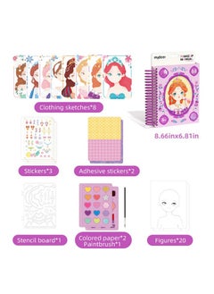 MiDeer Fashion Design Sketchbook With Watercolor Painting, Princess Dress-Up Activity Book With Stencils And Stickers, Make-Up Fashion Designer Kits For Kids 5 6 7 (Makeup Manual Princess Ball)  - Image 5