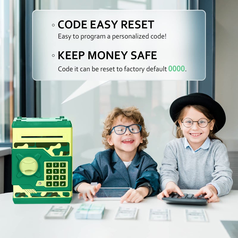 Vcertcpl ATM Piggy Bank for Boys Girls Vcertcpl Mini ATM Coin Bank Money Saving Box with Password Kids Safe Money Jar for Adults with Auto Grab Bill Slot Great Gift Toy Bank for KidsCamouflage Green - Image 3