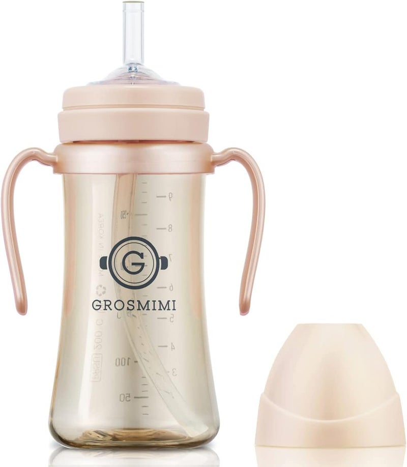 GROSMIMI Spill Proof no Spill Magic Sippy Cup with Straw with Handle for Baby and Toddlers, Customizable, PPSU, BPA Free 10 oz (Peach) - Image 1