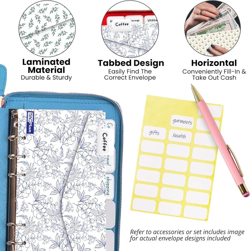 Three Way Cut Cash Envelope Wallet Azure All in One Budget System with 12x Tabbed Cash Envelopes, 12x Monthly Budget Cards,1x Yearly budget planner sheet Complete Money Organizer Set for Cash - Image 5