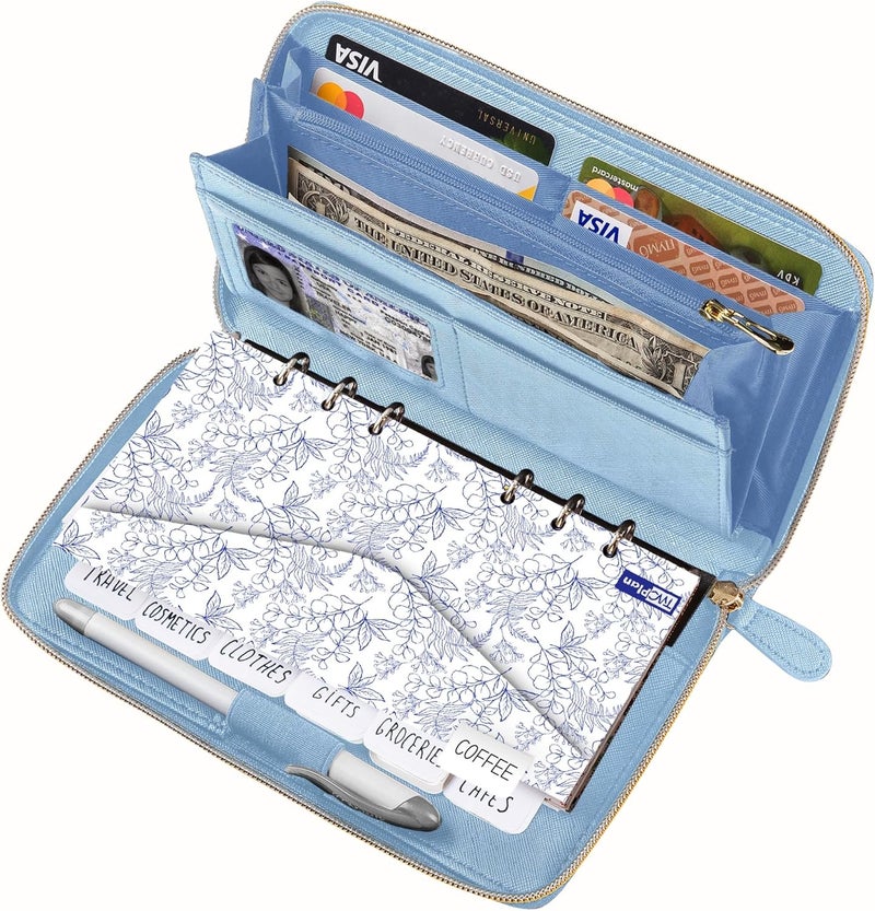 Three Way Cut Cash Envelope Wallet Azure All in One Budget System with 12x Tabbed Cash Envelopes, 12x Monthly Budget Cards,1x Yearly budget planner sheet Complete Money Organizer Set for Cash - Image 1
