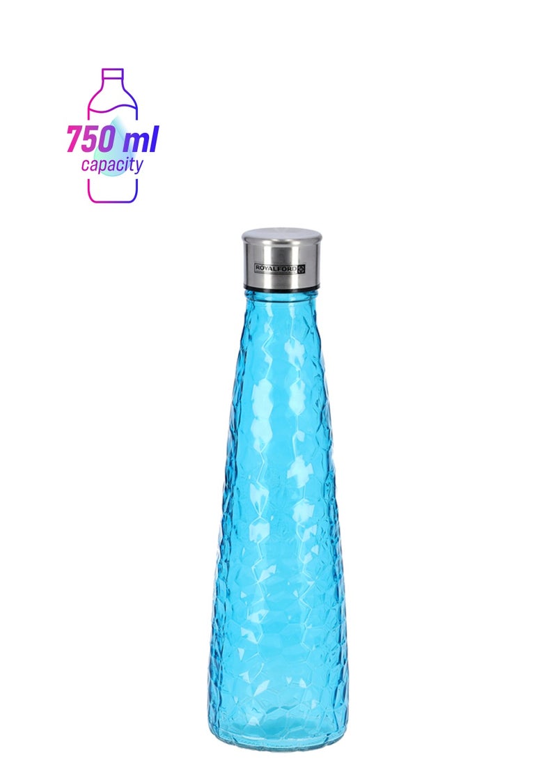 Royalford Glass Water Bottle With Painting Silver/Blue 750ml - Image 1