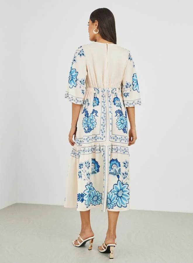 Styli Floral Print Midi Dress