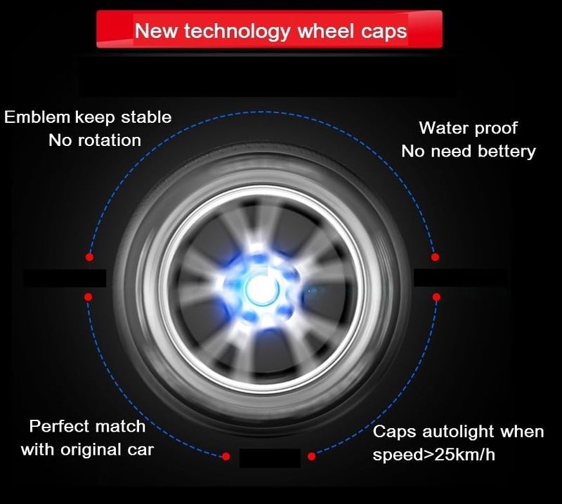 NeekTail Floating Auto Light Wheel Center caps 75mm/2.95'' for Mercedes Benz All serise,Retrofit Wheel Center caps to fit Stock Wheels-4pcs (Black Emblem) - Image 2
