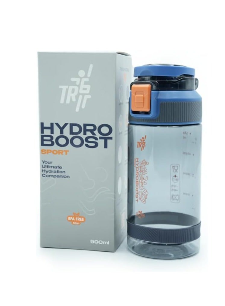 TR6 Hydra Boost 580ml Clear Sports Water Bottle, BPA-Free, Leak-Proof, Flip-Top Lid, Temperature Resistant -10-80°C, with Holder, Suitable for Sports, Office, Travel, School, and Daily Use (Blue, 580ml)