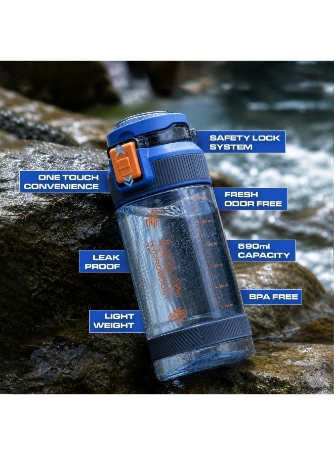 TR6 زجاجة مياه رياضية شفافة TR6 Hydra Boost سعة 590 مل، خالية من مادة BPA، مقاومة للتسرب، بغطاء قابل للطي، مقاومة للحرارة من 10 إلى 80 درجة مئوية، مزودة بحامل، مناسبة للرياضة والمكتب والسفر والمدرسة والاستخدام اليومي. (أزرق،590 مل) - Image 5