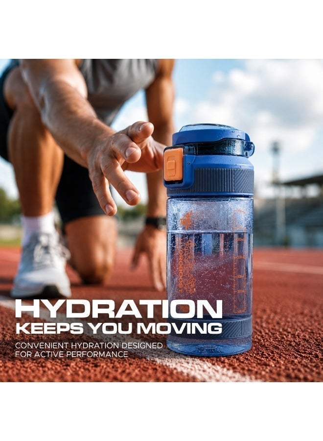 TR6 زجاجة مياه رياضية شفافة TR6 Hydra Boost سعة 590 مل، خالية من مادة BPA، مقاومة للتسرب، بغطاء قابل للطي، مقاومة للحرارة من 10 إلى 80 درجة مئوية، مزودة بحامل، مناسبة للرياضة والمكتب والسفر والمدرسة والاستخدام اليومي. (أزرق،590 مل) - Image 4