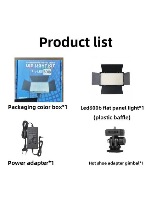 Flat Panel Lamp Series Photography LED Four-leaf Square Lamp Flat Fill Light Live Photo Soft Light-Light Source Color:Led600b Flat Panel Light*1 (plastic Baffle Single Light Contains Hot Shoe Adapter Gimbal*1+ Power Adapter*1)