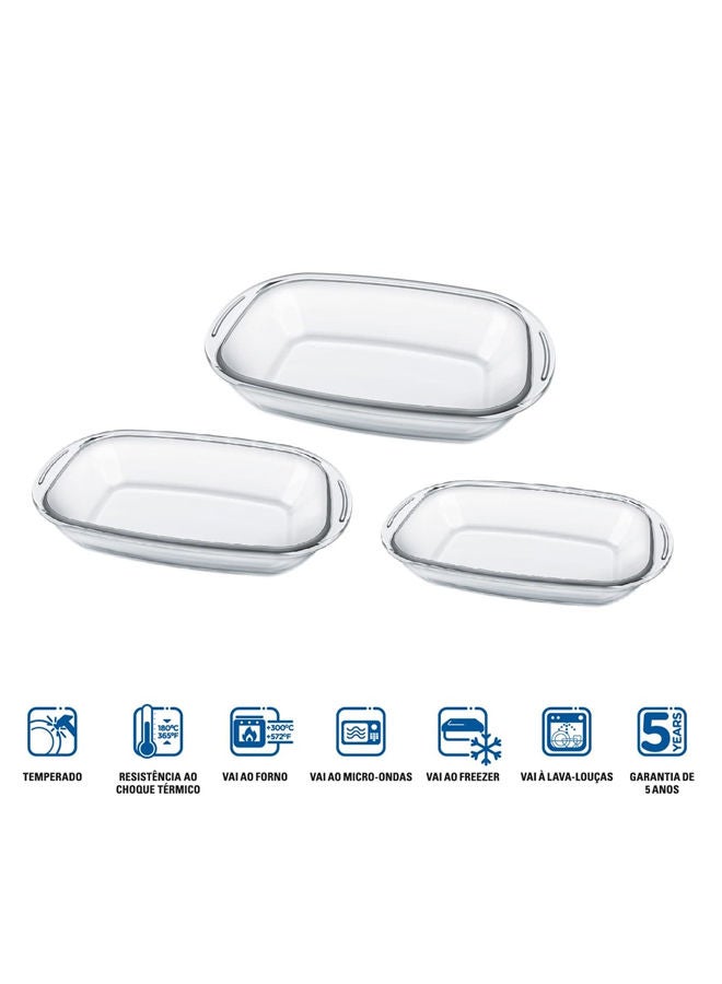 نظير طقم أواني خبز زجاجية مستطيلة من Sempre مكوّن من 3 قطع شفاف؛ صغير 1.8 لتر، متوسط 3 لتر، كبير 4 لتر (صُنع في البرازيل) - Image 5