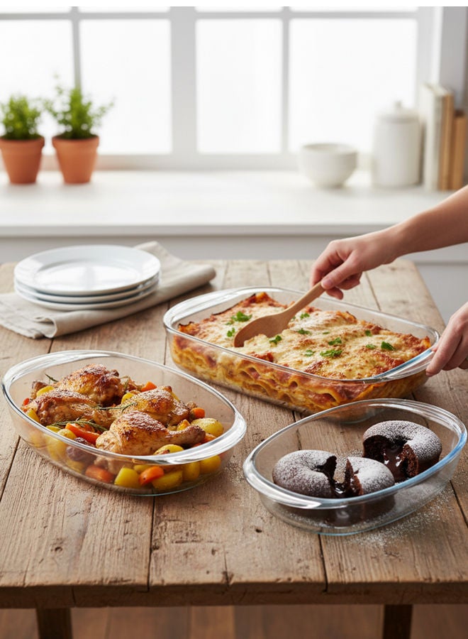 نظير طقم أواني خبز زجاجية مستطيلة من Sempre مكوّن من 3 قطع شفاف؛ صغير 1.8 لتر، متوسط 3 لتر، كبير 4 لتر (صُنع في البرازيل) - Image 4