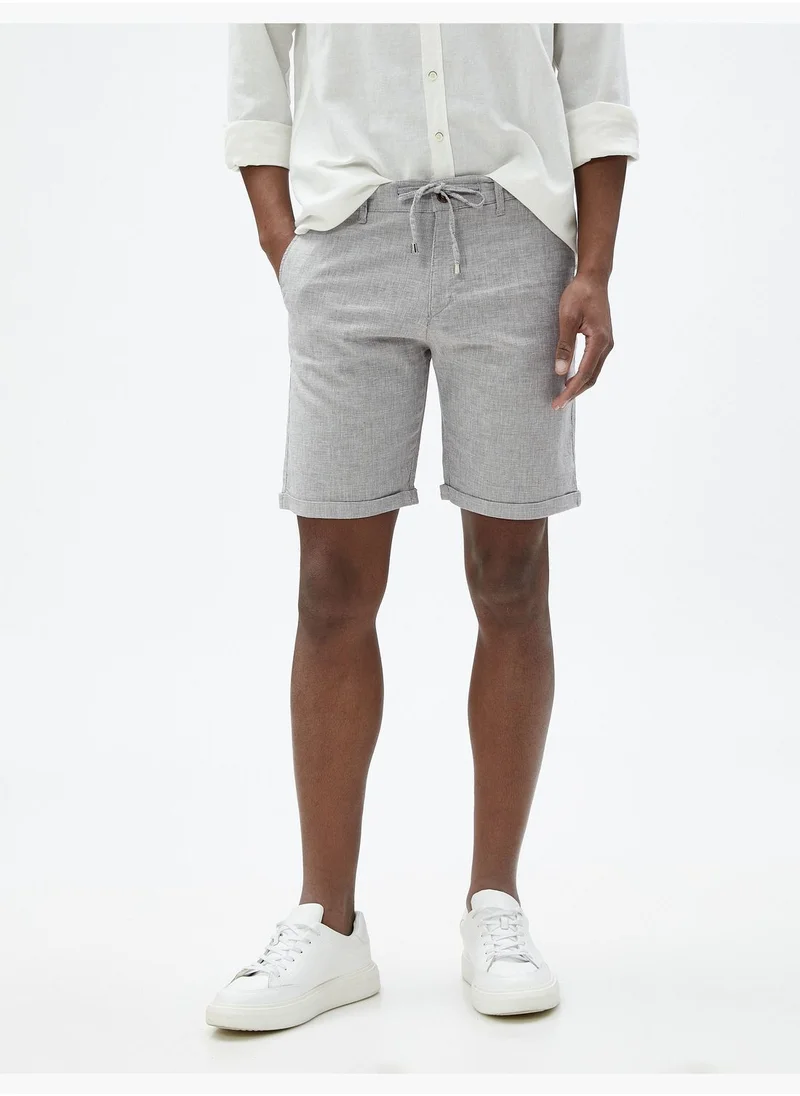 KOTON Linen Blend Shorts Drawstring Folded Leg Detailed Pocket