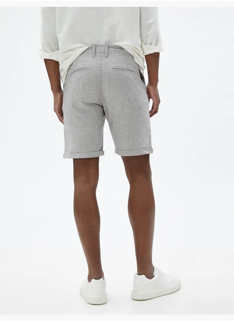 KOTON Linen Blend Shorts Drawstring Folded Leg Detailed Pocket