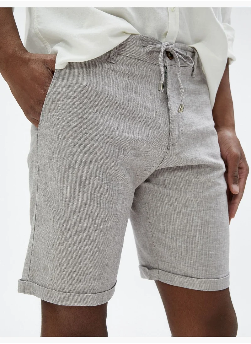 KOTON Linen Blend Shorts Drawstring Folded Leg Detailed Pocket