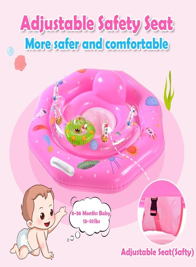 GEEQUFLOAT Baby Pool Float with Canopy UPF50+ Sun Protection, Inflatable Infant Pool Float with Adjustable Safety Seat & Toy Play Console，Baby Floatie for 6-36 Months Boys & Girls，Safety Handles & Leashes（Pink） - Image 4