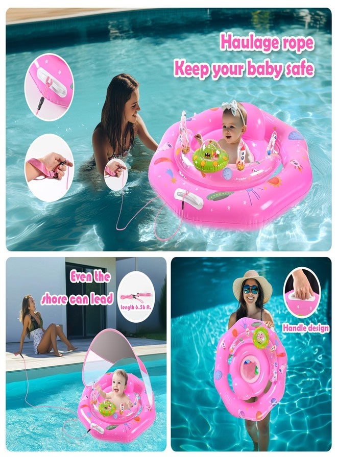 GEEQUFLOAT Baby Pool Float with Canopy UPF50+ Sun Protection, Inflatable Infant Pool Float with Adjustable Safety Seat & Toy Play Console，Baby Floatie for 6-36 Months Boys & Girls，Safety Handles & Leashes（Pink） - Image 2