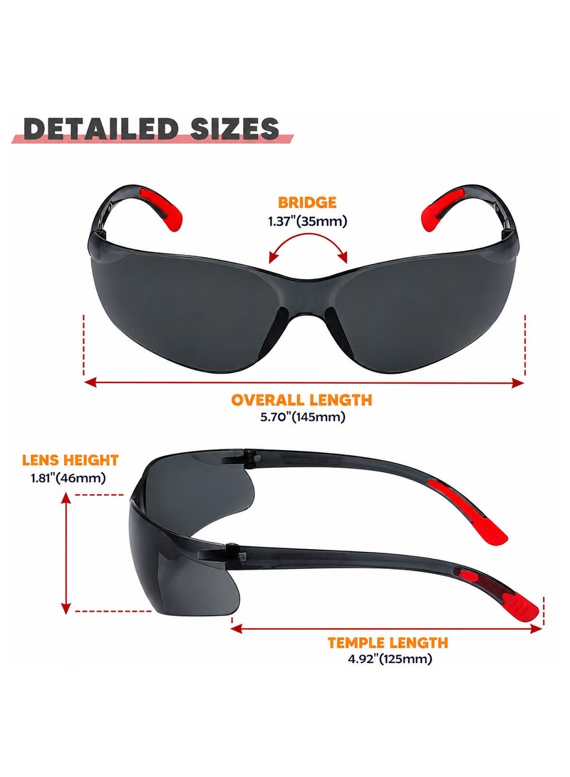 ARKAZ Safety Glasses 2 PCS Combo, Smoke Grey Protective Eyewear, Lightweight Wraparound Safety Goggles, Impact Resistant Eye Protection for Construction, Workshop, Cycling & DIY - Image 2