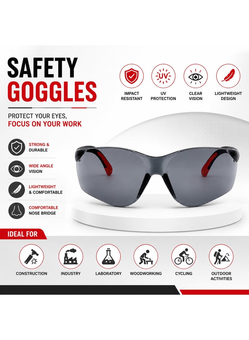 ARKAZ Safety Glasses 2 PCS Combo, Smoke Grey Protective Eyewear, Lightweight Wraparound Safety Goggles, Impact Resistant Eye Protection for Construction, Workshop, Cycling & DIY - Image 5