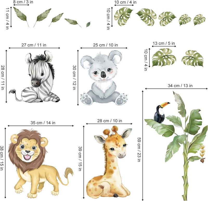 decalmile Safari Jungle Animals Tree Wall Stickers Giraffe Lion Koala Wall Decals Baby Nursery Kids Room Living Room Wall Decor - Image 3