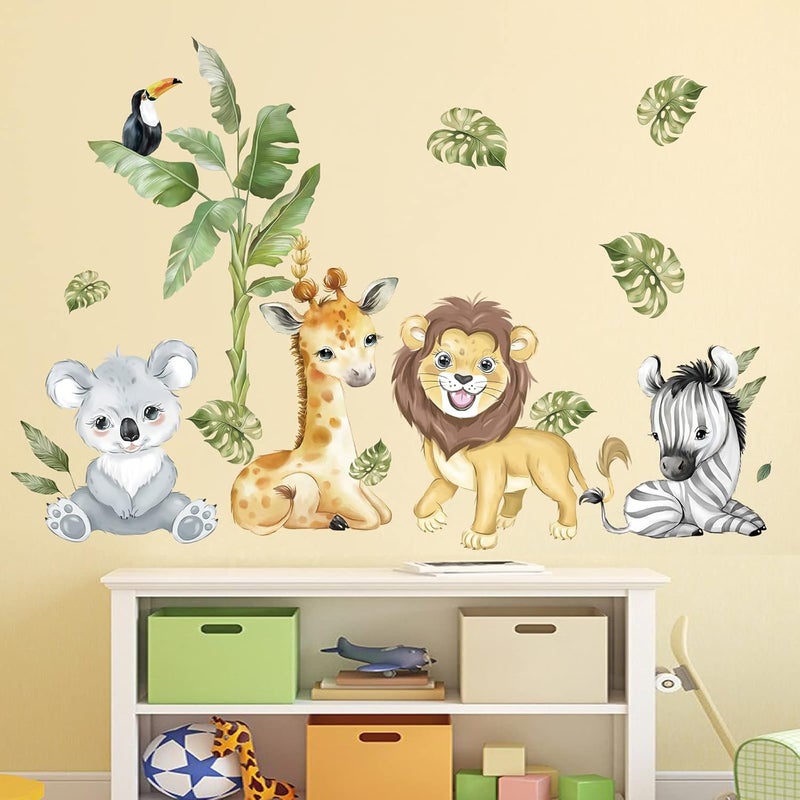 decalmile Safari Jungle Animals Tree Wall Stickers Giraffe Lion Koala Wall Decals Baby Nursery Kids Room Living Room Wall Decor - Image 4