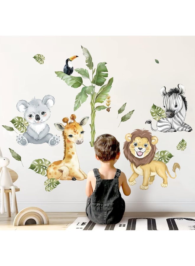 decalmile Safari Jungle Animals Tree Wall Stickers Giraffe Lion Koala Wall Decals Baby Nursery Kids Room Living Room Wall Decor - Image 2