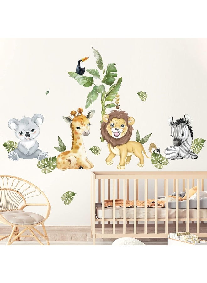 decalmile Safari Jungle Animals Tree Wall Stickers Giraffe Lion Koala Wall Decals Baby Nursery Kids Room Living Room Wall Decor - Image 1