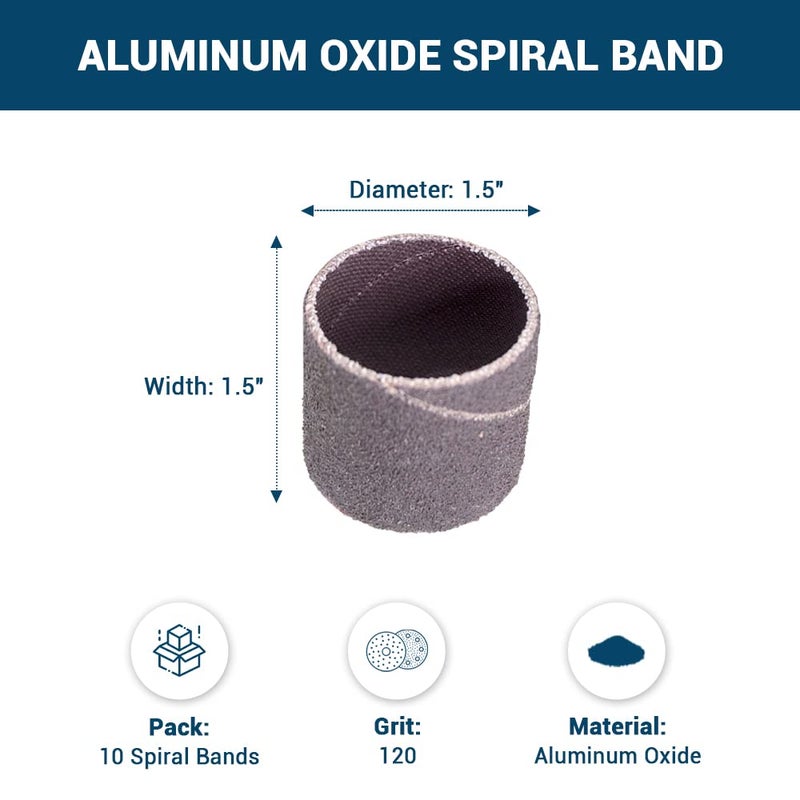 Benchmark Abrasives 1.5" x 1.5" Aluminum Oxide Abrasive Spiral Bands for Rotary Tools, Drum Sleeves for Sanding Deburring Blending Polishing on Metals Plastic Wood Rubber (10 Pack) - 120 Grit - Image 5