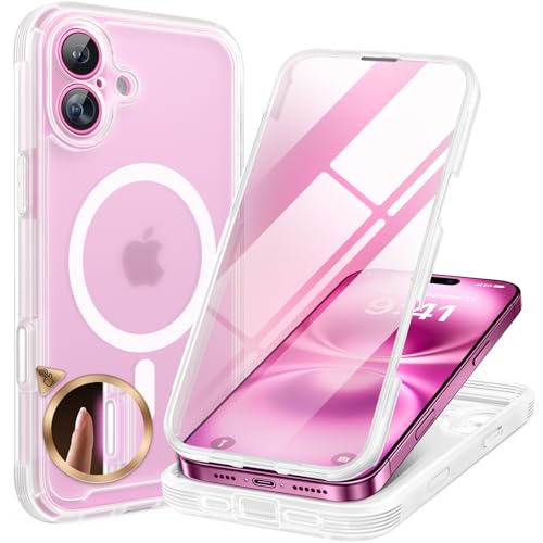 Miracase for iPhone 16 Case 6.1'', [Bubble Free] Full-Body Bumper Phone case with Built-in Full Glass Screen &Camera Control,No Gap,Compatible with MagSafe,Drop Proof 16 Cover,Matte Clear - Image 1
