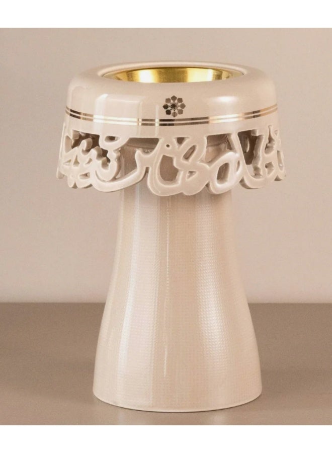 Otantik Mirral Decorative Porcelain Incense Burner – Beige with Gold Accent (11*17.5 cm) - Image 1