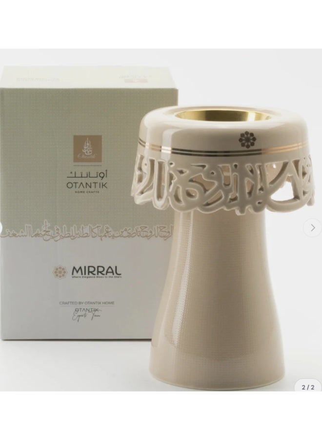 Otantik Mirral Decorative Porcelain Incense Burner – Beige with Gold Accent (11*17.5 cm) - Image 2