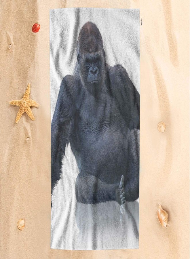 Moslion مناشف حمام موسليون بتصميم غوريلا فضية الظهر سوداء، مقاس 64 × 32 بوصة، صورة غوريلا جالسة على خلفية بيضاء، منشفة حمام يدوية بتصميم حيوان بري، مناشف حمام مزخرفة، مصنوعة من البوليستر الناعم والألياف الدقيقة للحمام - Image 2