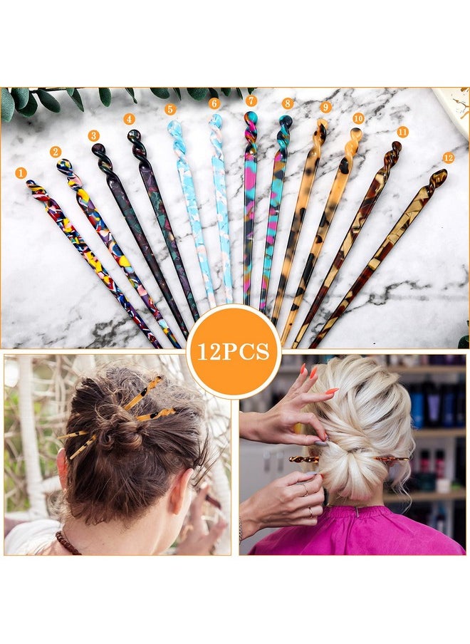 WILLBOND 12 Pieces Acetate Hair Sticks Hair Chopsticks Tortoise Shell Leopard Print Shell Pins Vintage Chinese Chopstick Styling Accessories for Women, 6 Style(Vivid Pattern)  - Image 5