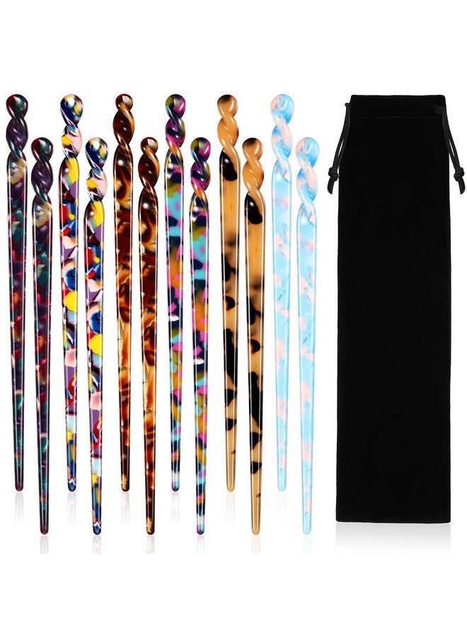 WILLBOND 12 Pieces Acetate Hair Sticks Hair Chopsticks Tortoise Shell Leopard Print Shell Pins Vintage Chinese Chopstick Styling Accessories for Women, 6 Style(Vivid Pattern)  - Image 1