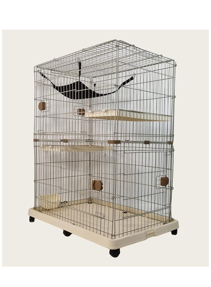 NNC PETS Cat Cage - Pet House with Multiple Lockable Doors - Hammock, Scratching Mat, Climbing ladder, Food bowls and Universal Wheels - Durable Metal Wire Cat House for Indoor/outdoor Use 115 cm (Beige) - Image 1