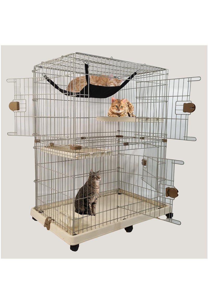 NNC PETS Cat Cage - Pet House with Multiple Lockable Doors - Hammock, Scratching Mat, Climbing ladder, Food bowls and Universal Wheels - Durable Metal Wire Cat House for Indoor/outdoor Use 115 cm (Beige) - Image 2