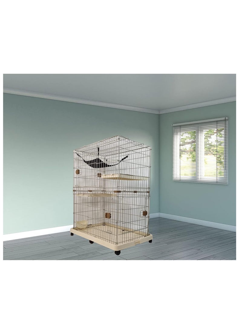 NNC PETS Cat Cage - Pet House with Multiple Lockable Doors - Hammock, Scratching Mat, Climbing ladder, Food bowls and Universal Wheels - Durable Metal Wire Cat House for Indoor/outdoor Use 115 cm (Beige) - Image 5